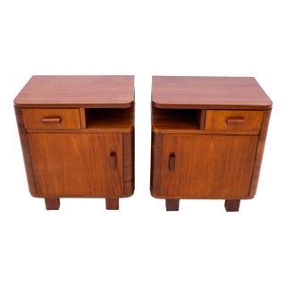 Mid-20th Century Art Deco Bedroom Tables, Poland, 1950s, Set of 2 For Sale
