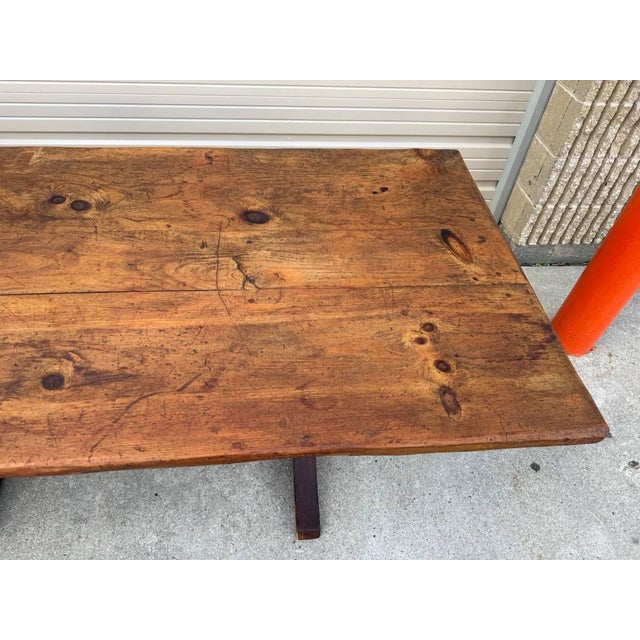 19th Century Antique 19th Century Farmhouse Trestle Base Dining Table For Sale - Image 5 of 12
