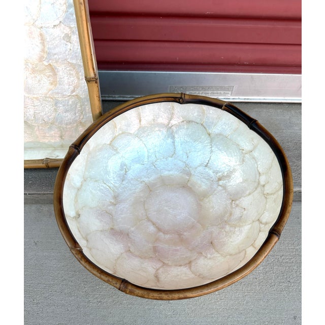 1970s Vintage Capiz Shell Serving Tray & Bowl Set For Sale - Image 5 of 10