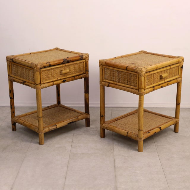 Mid-Century Bamboo, Wicker and Rattan Nightstands, Italy, 1970s, Set of 2 For Sale - Image 6 of 6