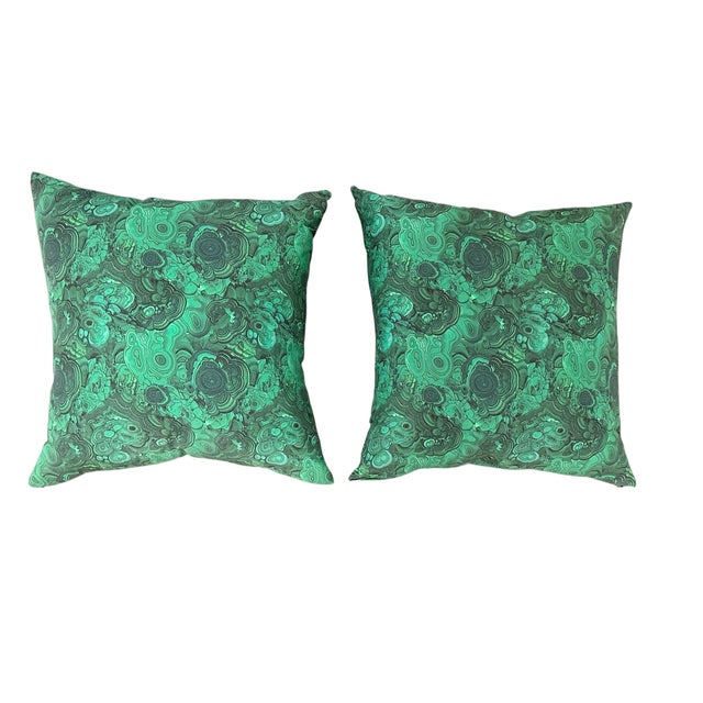 1980s Vintage Malachite Green Down Filled Pillows - A Pair For Sale - Image 5 of 5