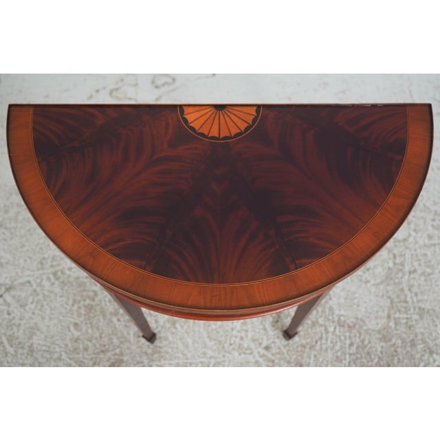 Traditional Hekman Mahogany Inlaid Demilune Table For Sale - Image 3 of 12