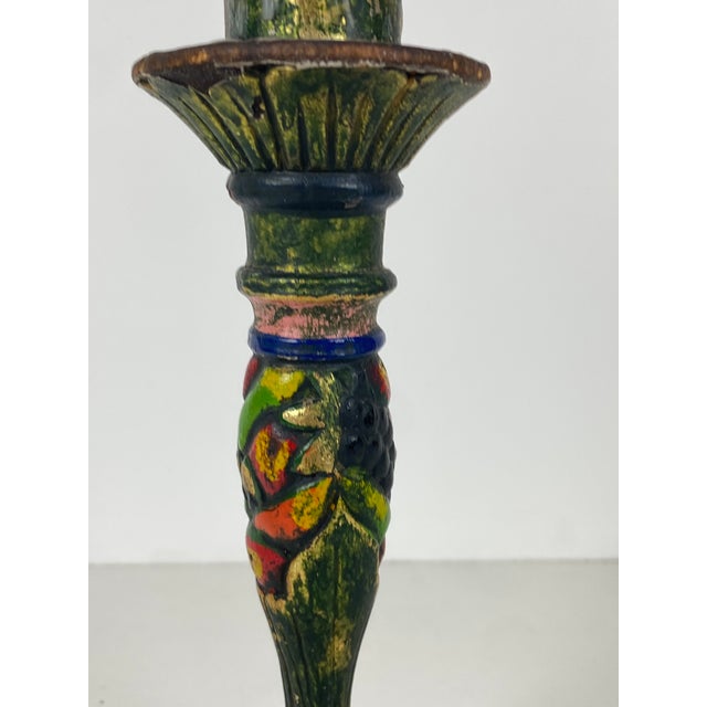 19th Century Art Nouveau Polychrome Wooden Candlestick, 1890s For Sale - Image 5 of 9