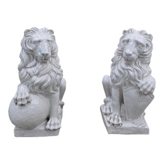 Vintage Neoclassical Style Heraldic Lion Sculptures – Set of 2 For Sale