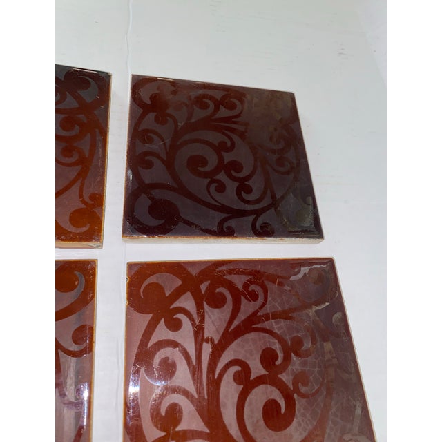 Antique 1890s AETCo Maroon Majolica Ceramic Tiles - Set of 4 For Sale - Image 10 of 12