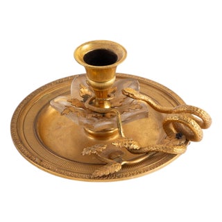 The Serpent's Candle: Neoclassical Gilt Bronze Candlestick For Sale