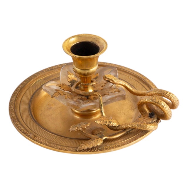 The Serpent's Candle: Neoclassical Gilt Bronze Candlestick For Sale