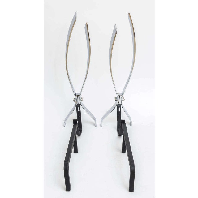 Modern Nickel-Plated Andirons in the Style of Danny Alessandro - a Pair For Sale - Image 3 of 10