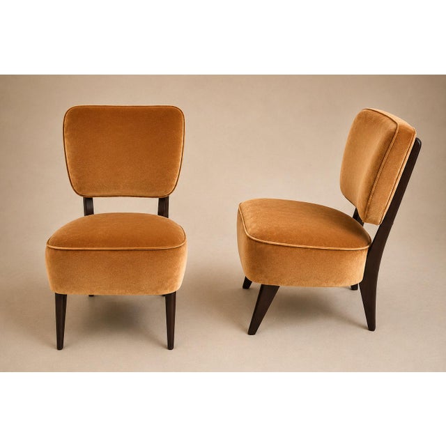 Pair of Brazilian Modern Lounge Armchairs in Imbuia Wood & Camel Mohair Velvet by Cimo, Brazil, 1950s For Sale - Image 11 of 16