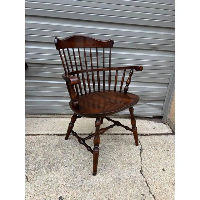 Pair of Vintage Hitchcock Style Solid Wood Windsor Open Armchairs. For Sale - Image 9 of 12