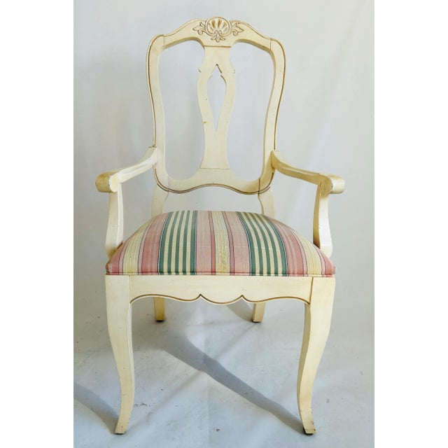 90's Ethan Allen French Country Dining Arm Chair, Very sturdy with some age wear. 42.5”h. 25” D. 23.5”W. 25”Arm. 19”Seat....