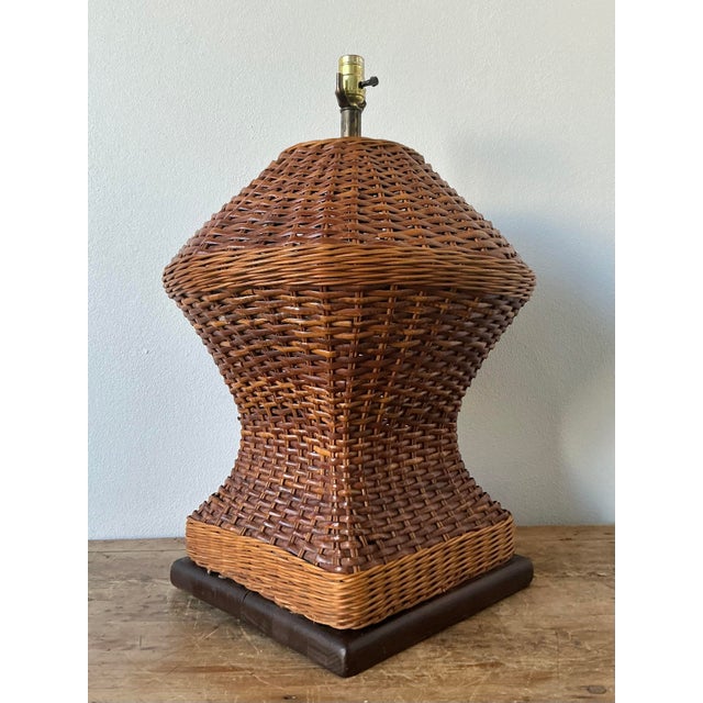 Contemporary Vintage Boho Monumental Woven Rattan Lamp For Sale - Image 3 of 12