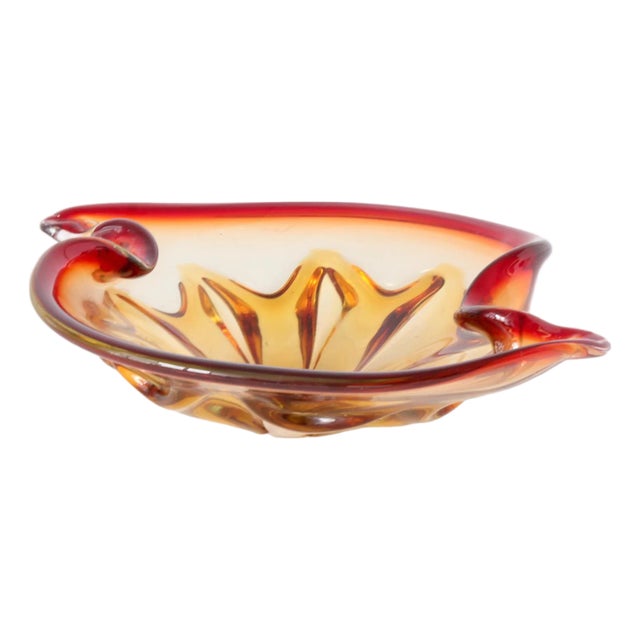 Mid 20th Century Amber Italian Murano Glass Bowl For Sale