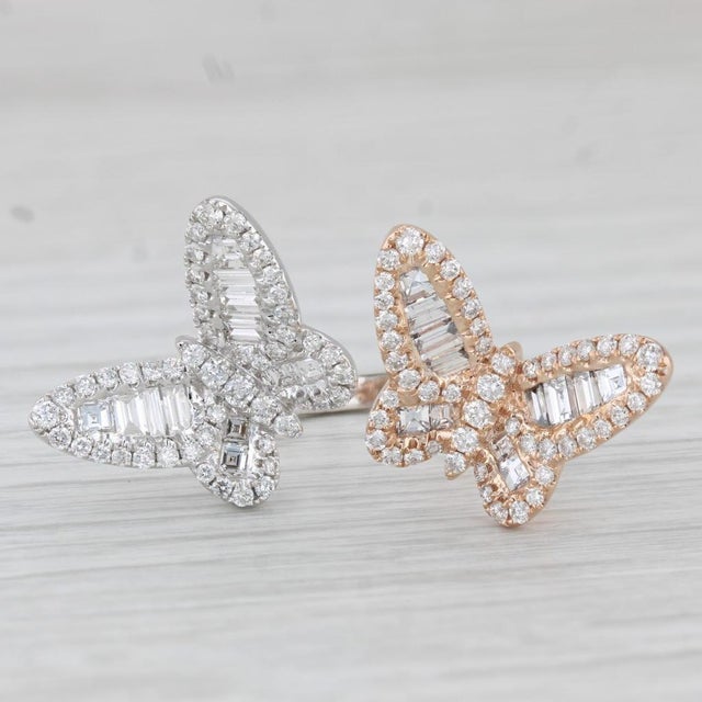 2.18ctw Diamond Butterfly Ring 18k White Rise Gold Size 6.5 Adjustable For Sale - Image 4 of 8
