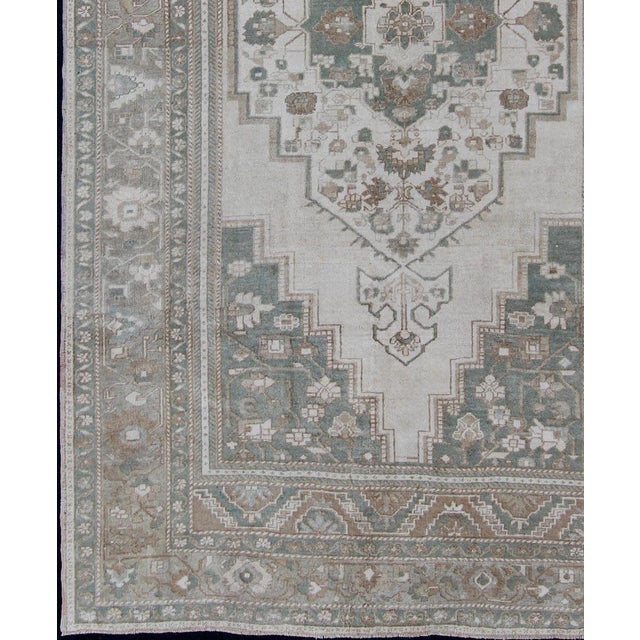 Tribal Vintage Turkish Oushak Rug With Pale Sage, Soft Taupe, and Ivory 6'4 X 11'2 For Sale - Image 3 of 11