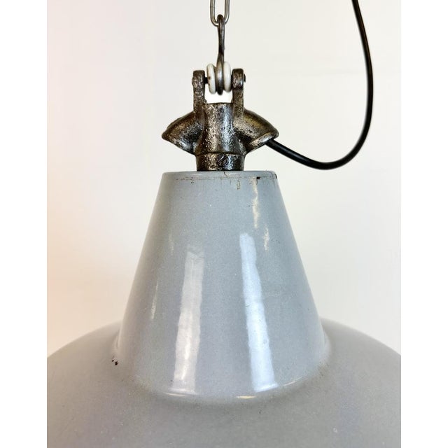 Gray Industrial Grey Enamel Factory Pendant Lamp, 1960s For Sale - Image 8 of 18