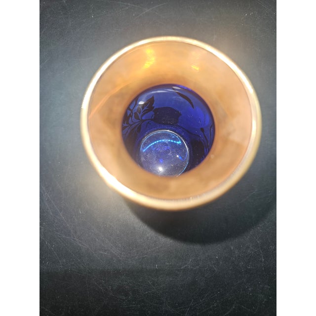 Vintage Wittig Hadamar 1919 ERWi Echt Gold Cobalt Blue Crystal Vase Hand Painted For Sale - Image 4 of 4