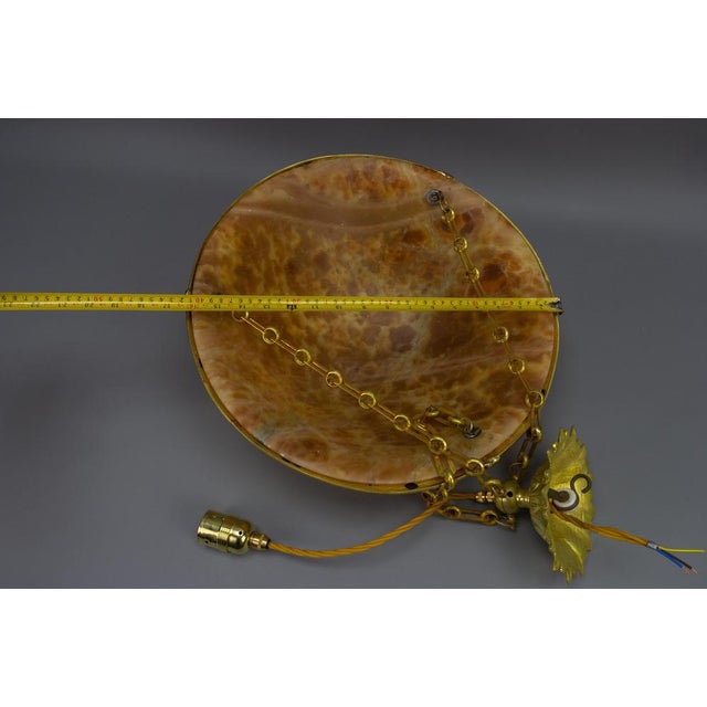 French Neoclassical Style Amber Alabaster and Bronze Pendant Light, 1920 For Sale - Image 16 of 18