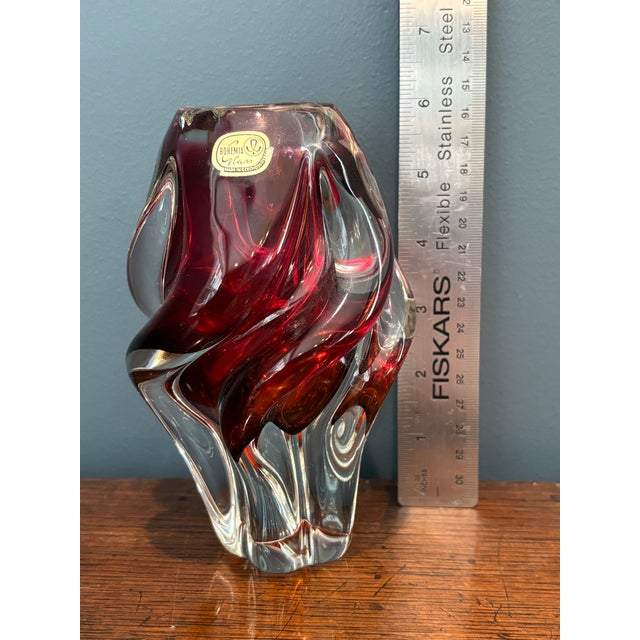Mid-Century Chribska Art Glass Set by Joseph Hospodka- 3 Piece Bohemian Cranberry and Amber Collection For Sale - Image 4 of 11