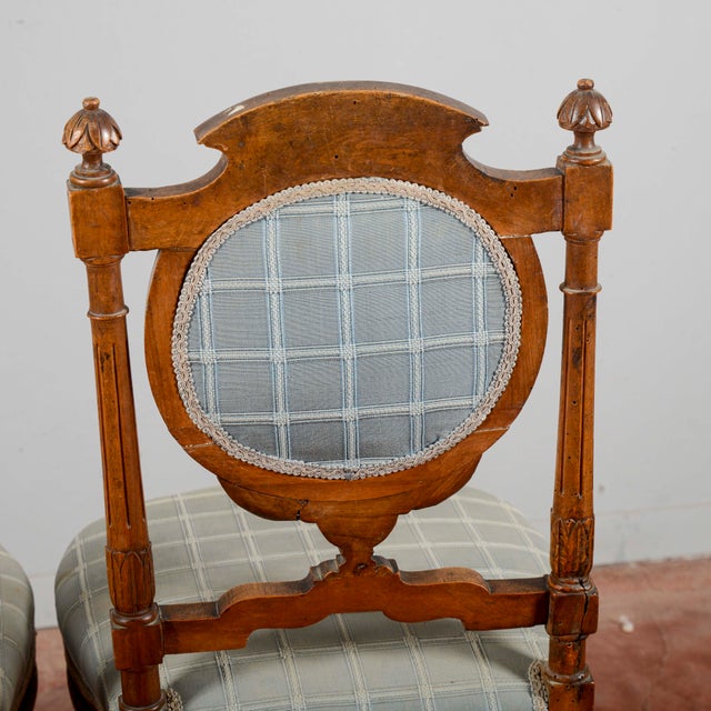 Antique Walnut Chairs with Blue Fabric, 1800s, Set of 2 For Sale - Image 15 of 17