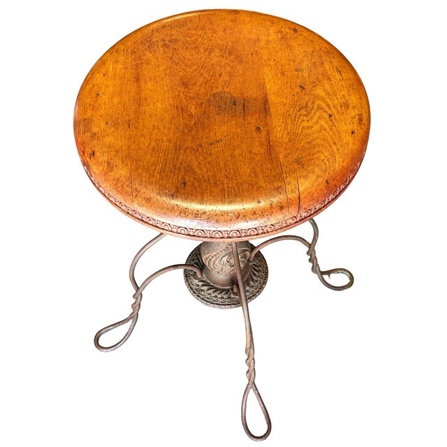 Late 19th Century 19th Century Adjustable Cast Iron Piano Stool W/ Oak Seat by Charles Parker Co. For Sale - Image 5 of 9