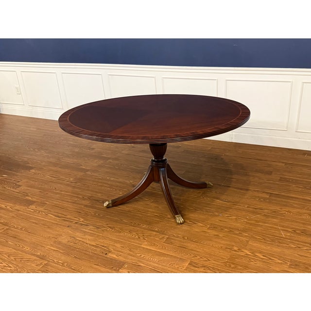 Traditional 58” Diameter Mahogany Dining/Breakfast Table by Leighton Hall - Showroom Sample For Sale - Image 9 of 11