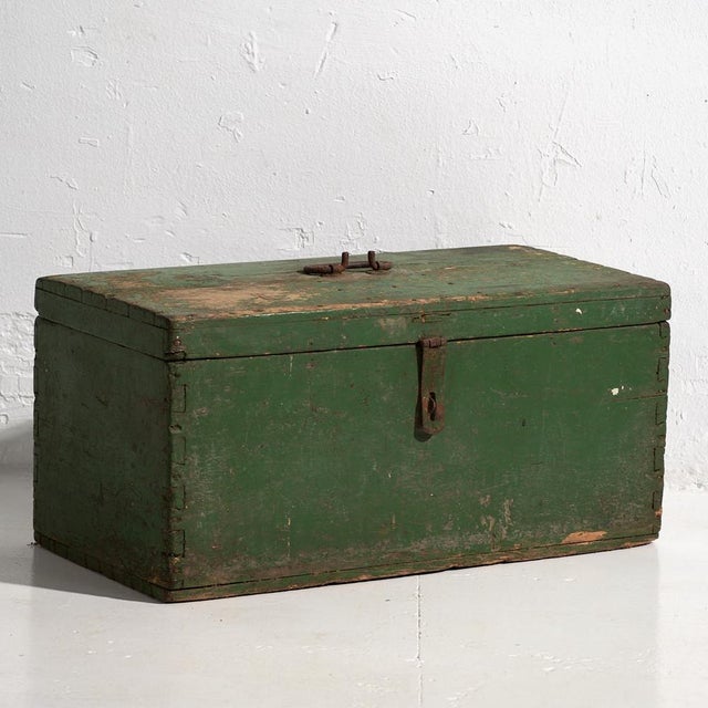 Green Small Antique Green Wooden Chest, 1910s For Sale - Image 8 of 8