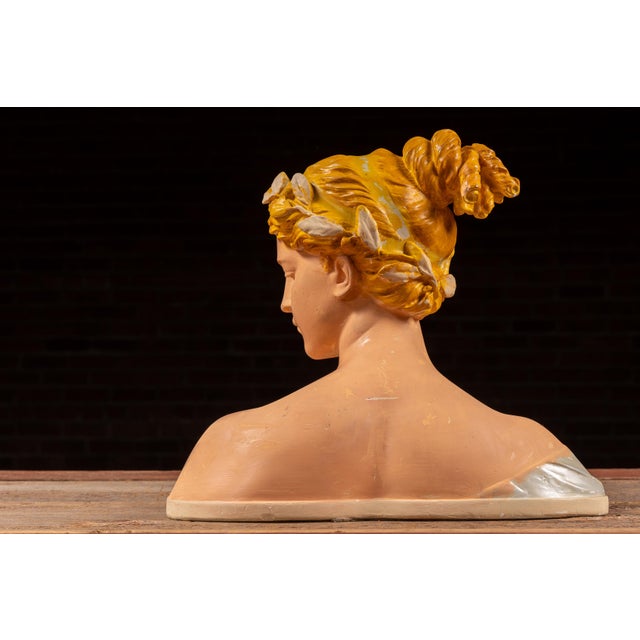 Early 20th Century Early 20th Century "Poesia" ("Poetry") | After Antonio Garella Painted Plaster Bust For Sale - Image 5 of 10