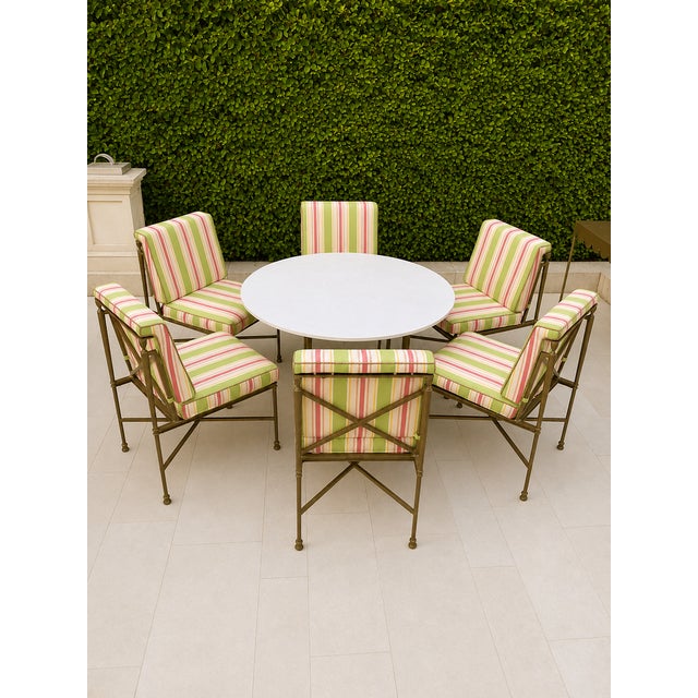Jerome Outside Dining Chairs in Reed Brass Finish by Michael Taylor, Set of 6 For Sale - Image 8 of 11