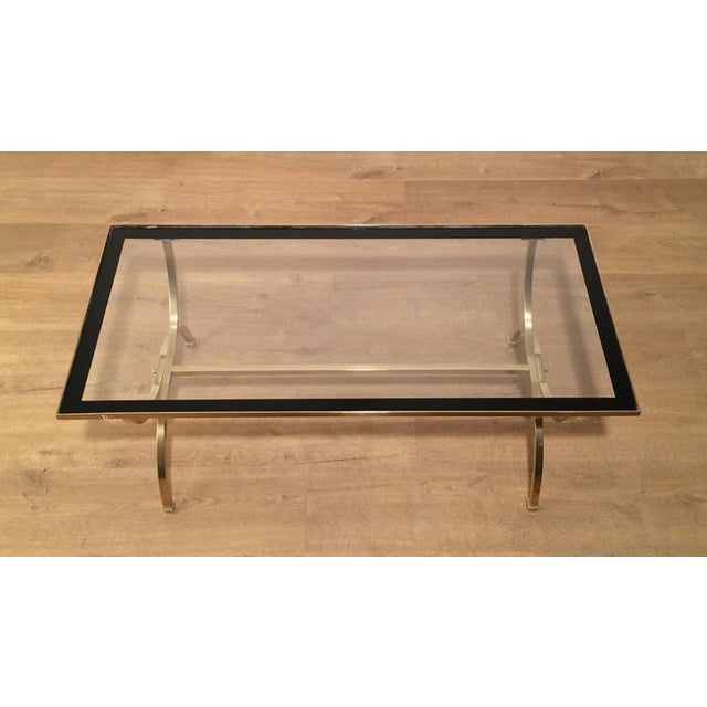 Brass coffee table with clear glass top and black lacquered edges For Sale - Image 6 of 12