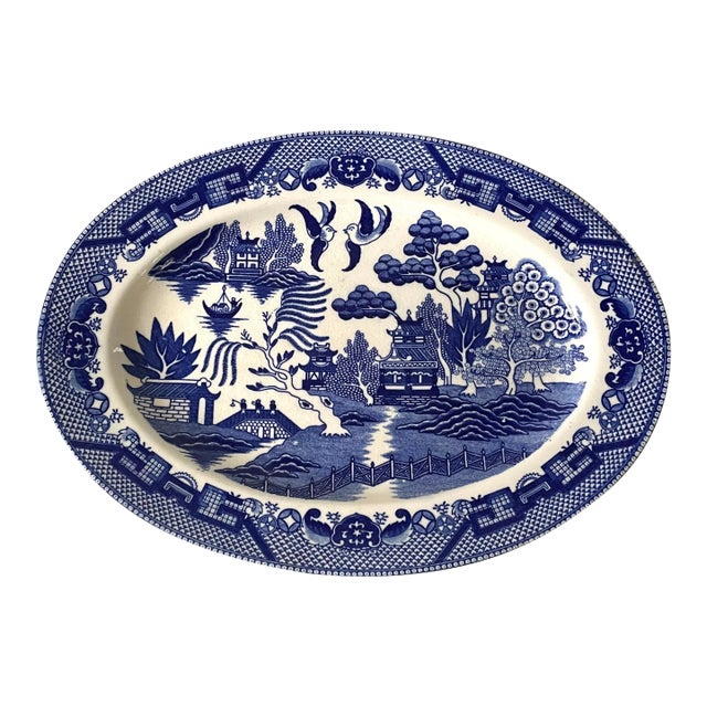 Vintage Blue Willow Porcelain Platter For Sale