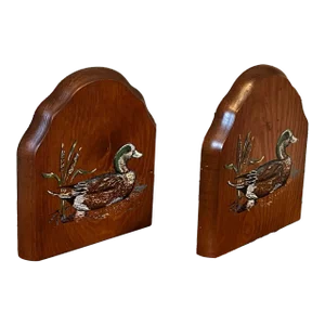 Vintage Handpainted Duck Motif Bookends- a Pair