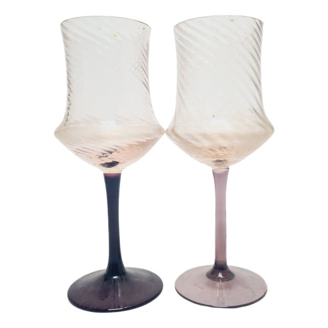 Art Deco Wine Glasses, Poland, 1930s, Set of 2 For Sale