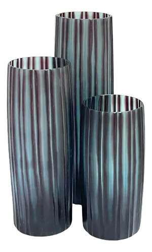 Trio of Donghia Carved Murano Glass 'Bamboo' Vases