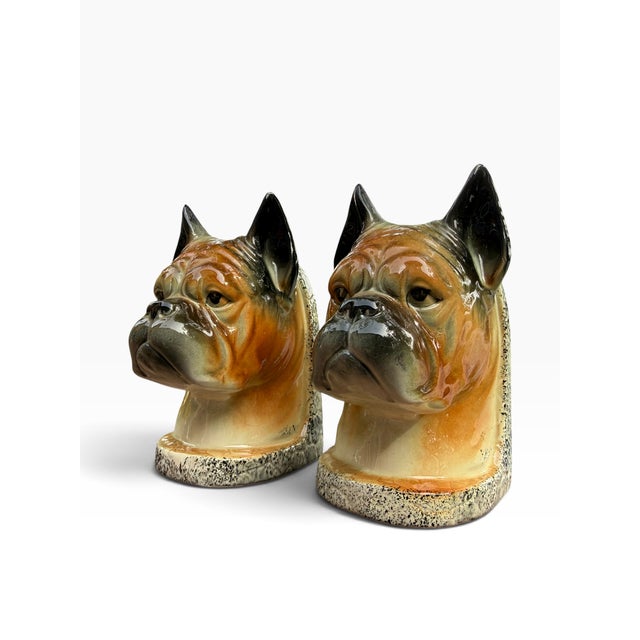 Ceramic Pair of Vintage Mid-Century Ceramic Boxer Dog Busts For Sale - Image 7 of 7