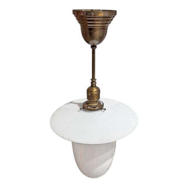 Early 20th Century American Milk Glass Pendant Light Fixture For Sale - Image 4 of 12