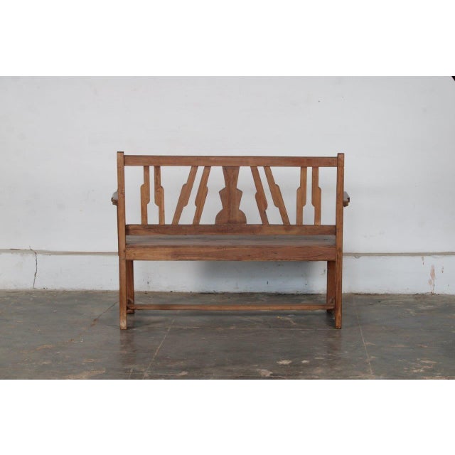 Vintage Indian Teakwood Mid-Century Bench For Sale - Image 4 of 4