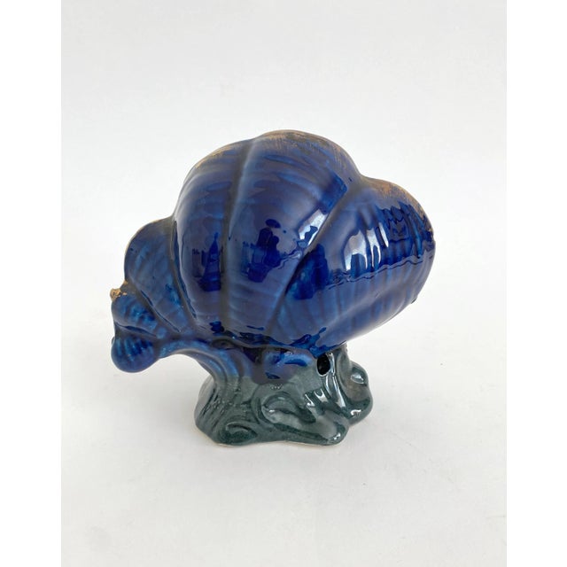 Blue 1950s French Vallauris Kitsch Ceramic Shell For Sale - Image 8 of 9