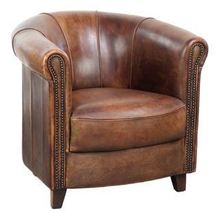 Vintage Sheepskin Club Armchair For Sale