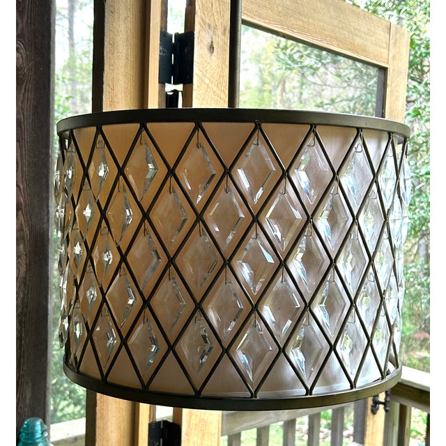 Large 3 Light Chandelier With Crystal Prisms For Sale In Houston - Image 6 of 6