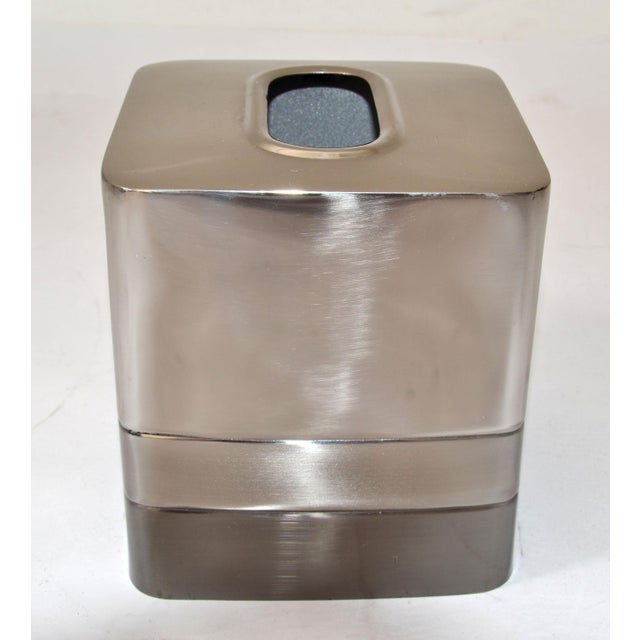 Mid-Century Modern Vintage Stainless Steel Triune Boutique Box Paper Tissue Holder For Sale - Image 3 of 12