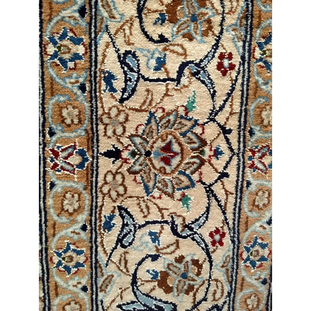 Persian Vintage Persian Nain Area Rug, Hand-Knotted Wool & Silk, Floral Pattern, 6x9, Royal Blue & Ivory For Sale - Image 3 of 16