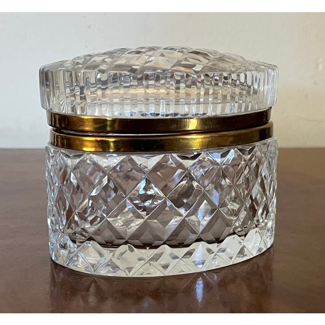 French Diamond Cut Crystal Oval Hinged Glass Box For Sale - Image 12 of 17