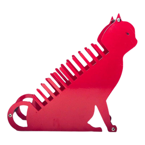 1990s Post Modern Memphis Salvatore Campos Art Brute Red Cat Metal Letter Desk Holder