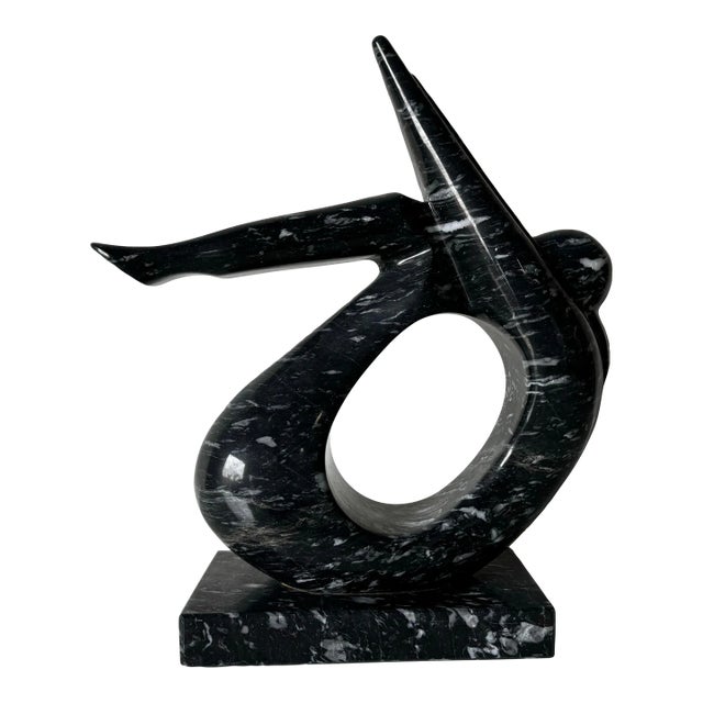 Vintage Black & White Marble Abstract Woman Sculpture For Sale