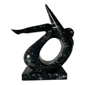 Vintage Black & White Marble Abstract Woman Sculpture