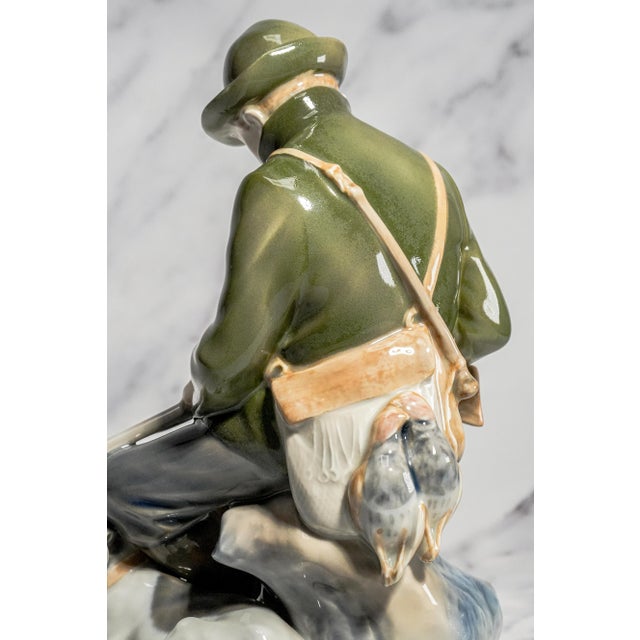 Forest Green Vintage Royal Copenhagen Denmark Hand Painted Hunter With Dog Porcelain Figurine Christian Thomsen Sporting Country Home Decor For Sale - Image 8 of 14