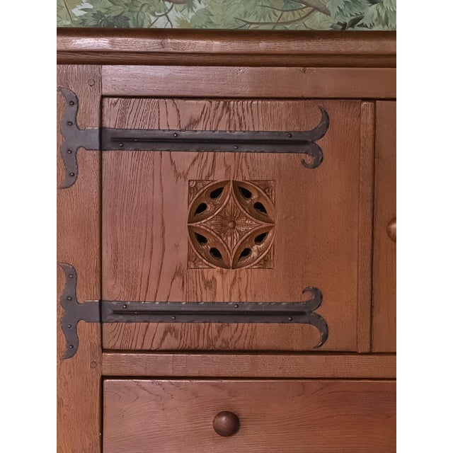 Antique Oak Cupboard Cabinet With Iron Details For Sale - Image 6 of 7