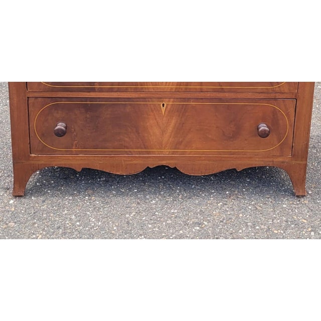 Fine antique Circa 1850 Federal fall front writing desk featuring original feet wood knobs line pin inlay with inlaid...