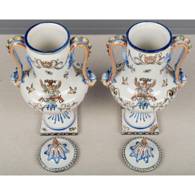 Pair of 19th Century French Gien Faience Urns For Sale - Image 10 of 15
